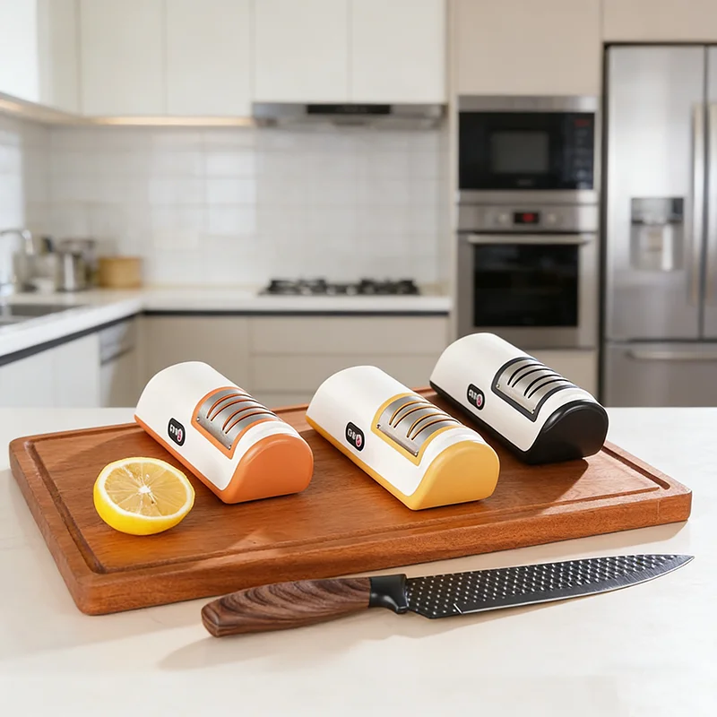 

Compact Automatic Electric Knife Sharpener Machine - Dual Stage Coarse and Precision Grinding for Household Kitchen Tools