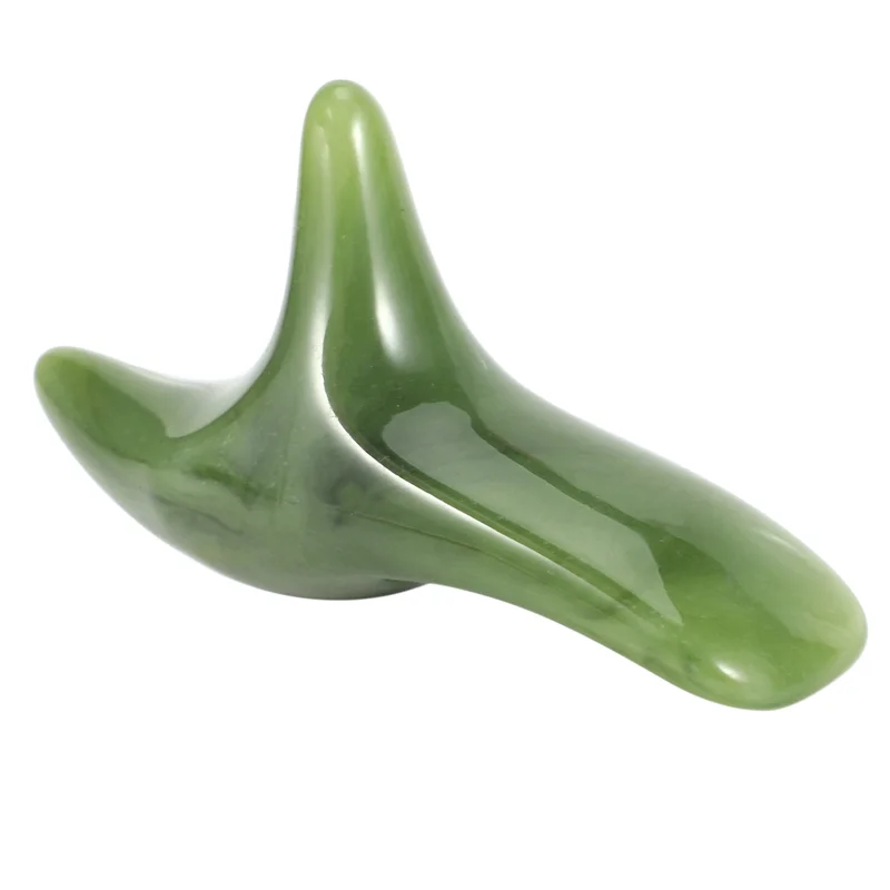 Beauty 4X Natural Green Beeswax Jade Face Gua Sha Triple-Cornered Massager Board Rod Body Foot Acupoint Stick Health Tool