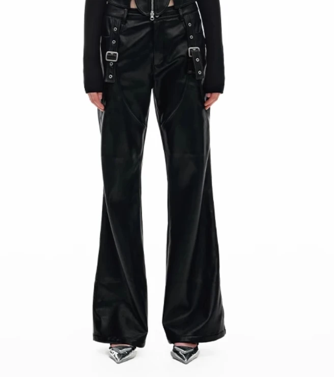 27-46 New Men Women's Clothing Structural Wide Leg Casual Leather Pants Lovers Trousers Plus Size Singer Costumes