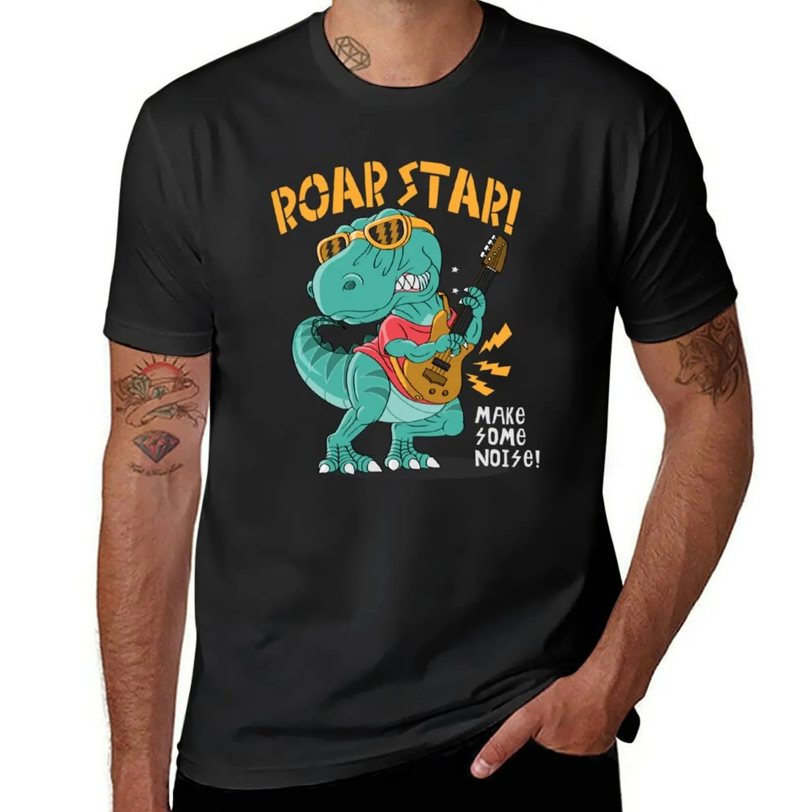 Cute T Rex Musician Dinosaur Guitar T-Shirt plus size tops kawaii clothes mens plain t shirts