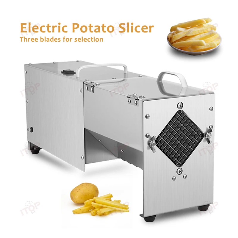 ITOP LES1Electric Potato Slicer Food Grade Stainless Steel French Fries Vegetable Slicer with 3 Blades Potato Chips Cutter