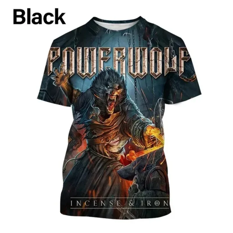 

Поп-метал-рок PowerWolf Футболка с 3D принтом Мужская женская футболка в стиле хип-хоп Топ Модный тренд с коротким рукавом Быстросохнущий топ MOTO