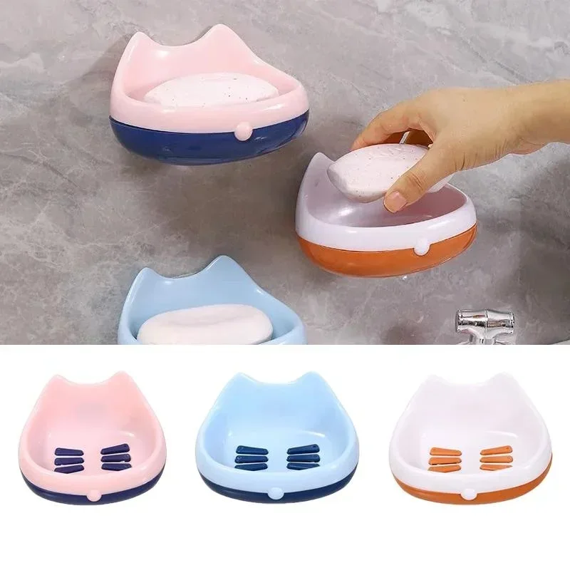 

Cute Bathroom Soaps Dishes Wall Mounted Drain Soap Holder Punch-free Soap Tray Bathroom Accessories אביזרי אמבטיה