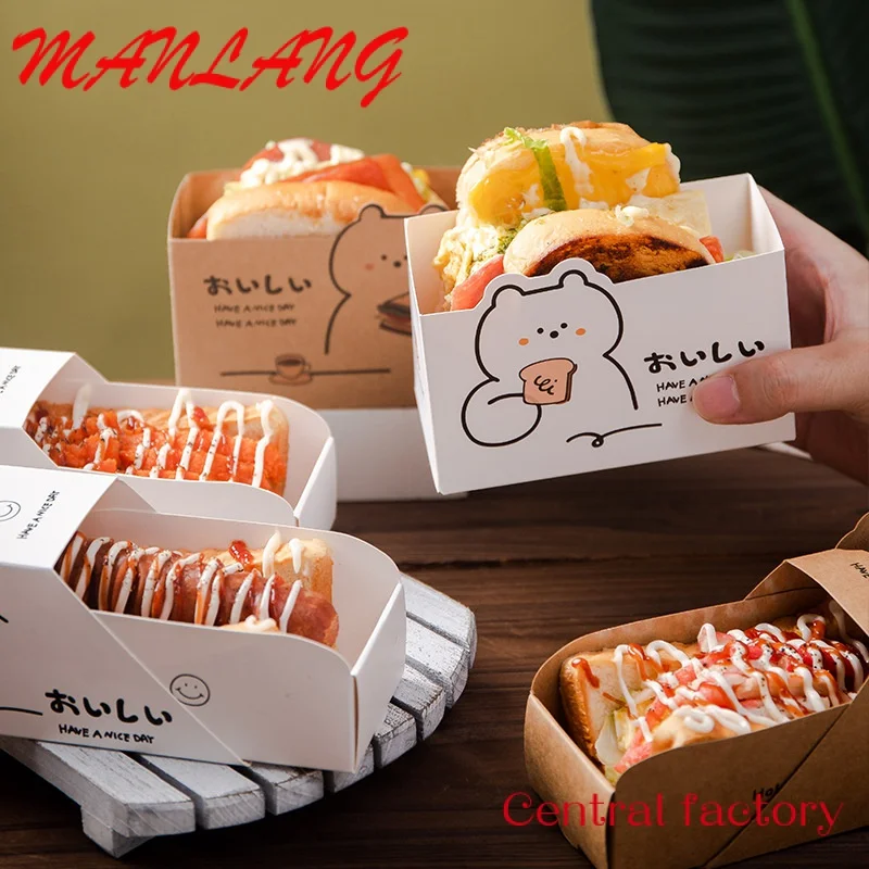 

Custom Customized Biodegradable Kraft Bread Drop Sandwich Hamburger Paper Box Hot Dog Drawer Cartoon Paper Lunch Box