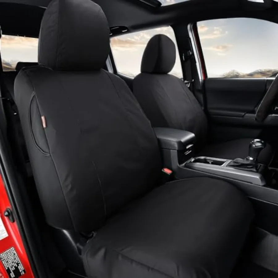 

Custom Fit Seat Covers for Tacoma Double Cab/Crew Cab 2005-2015 Ox Front Pair Black with Seat Cushion Protectors
