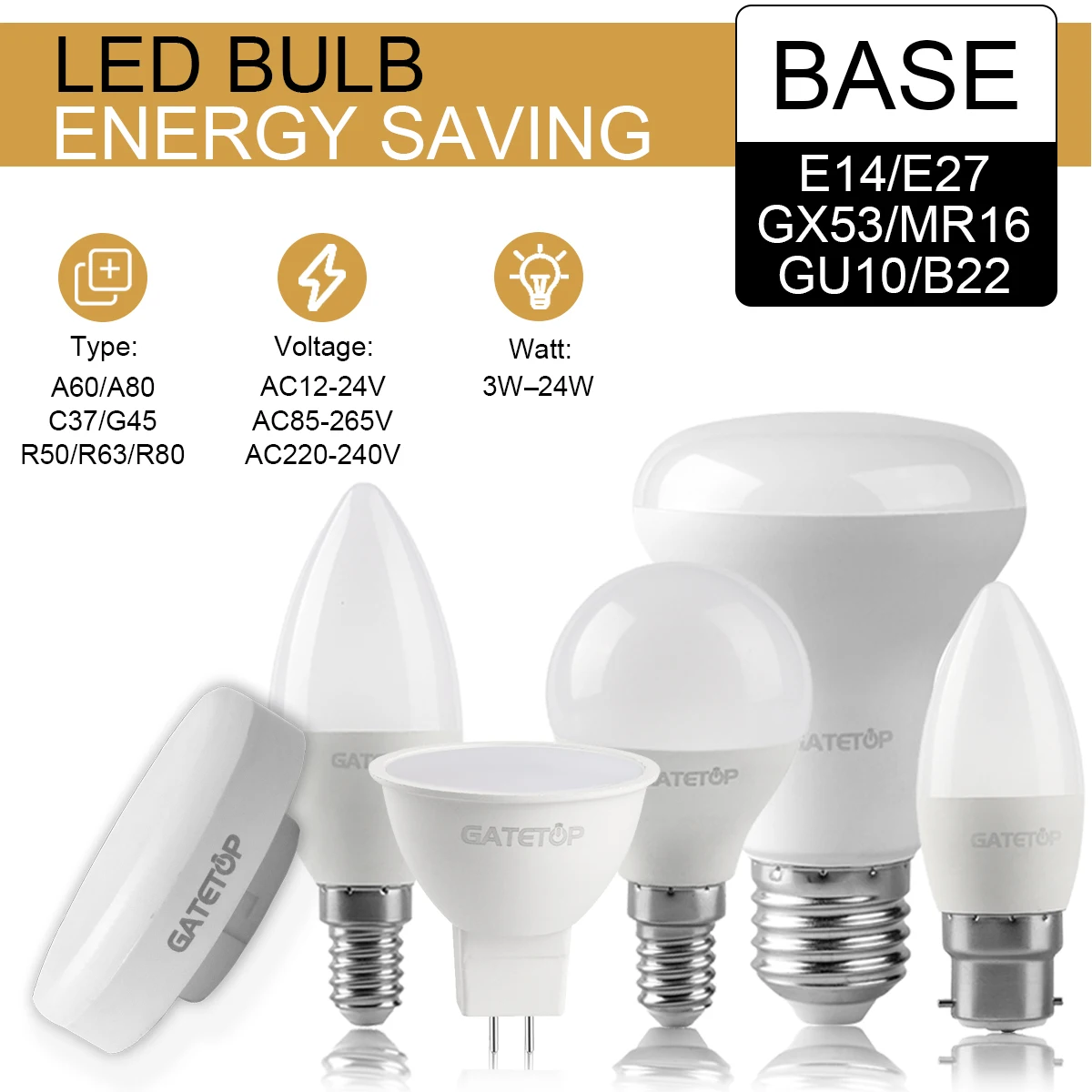 

Led Bulb AC220-240V 15W 9w 24W 18W LED bulb energy-saving bulb E14 E27 Gu10 living room lighting, no flicker warm white light