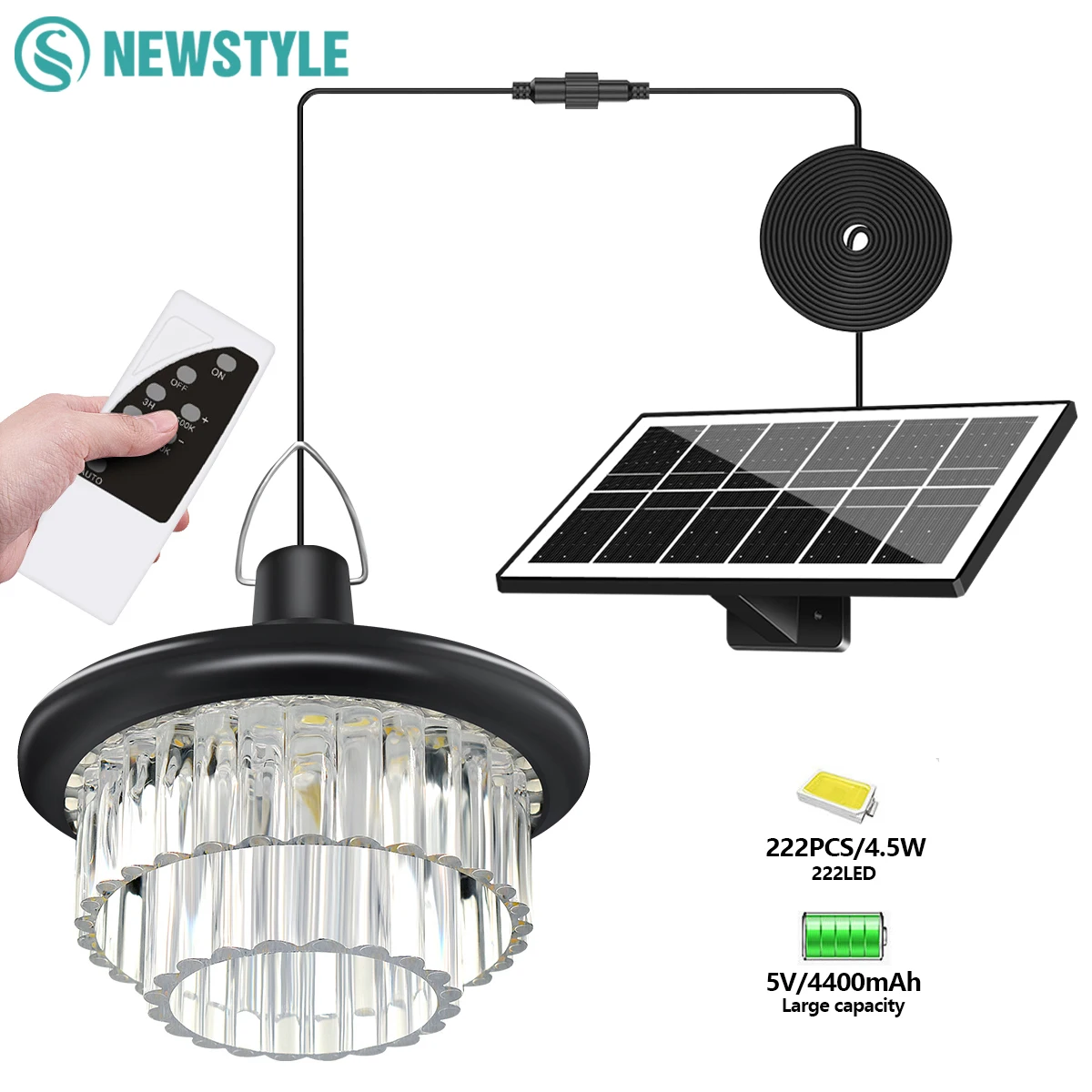 ソーラーシェッドライト屋内外ソーラーガゼボライトソーラークリスタルペンダントライト防水リモコン付きポーチシェッドガレージバー