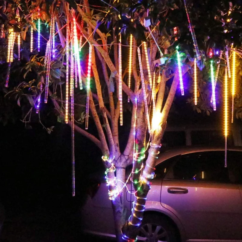 Cadena de luces LED para decoración de interiores y exteriores, decoración de fiesta de jardín, lluvia de meteoritos navideños, caída de lluvia