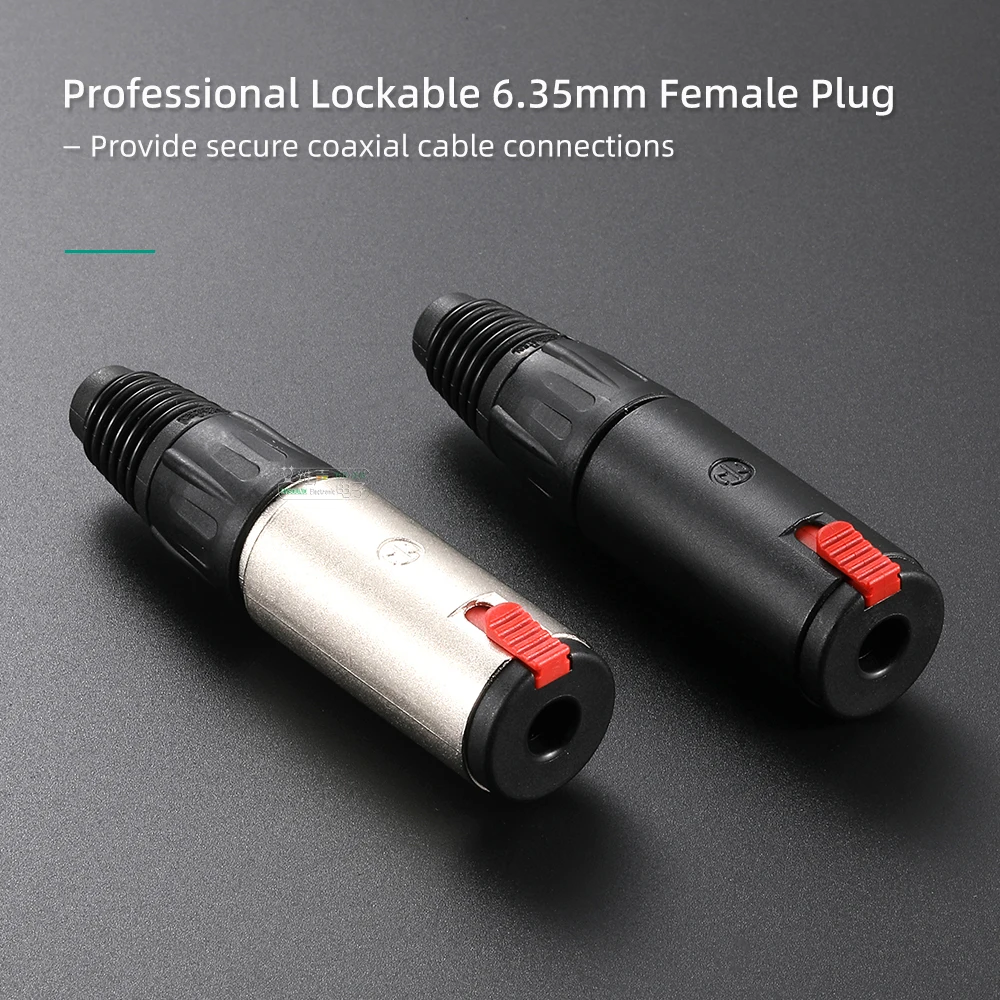 6.35mm 3 Pole Mono Stereo Metal Plug with Lock 10A 3.5 - 8.0mm O.D for In-line Female Jack  Connections