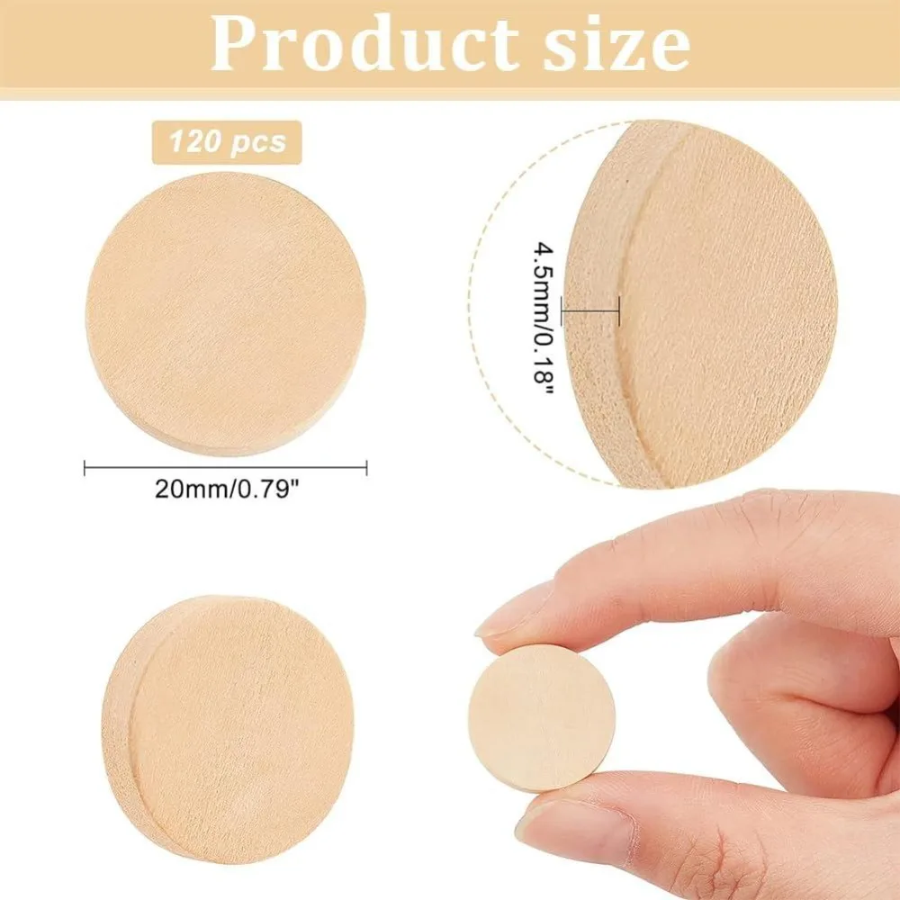 120Pcs 0.8 Inch Beech Wood Slices Unfinished Round Wooden Discs Small Wooden Circles Wooden Tag Unfinished Round Wood Slices