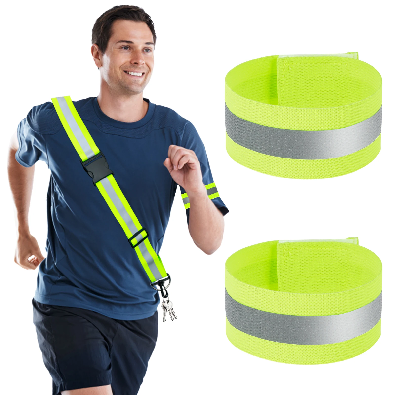 Reflective Sash Wrist Strap for Night Cycling Running High Visibility  Reflective Elastic Band Adjustable Jogging Safety Belt