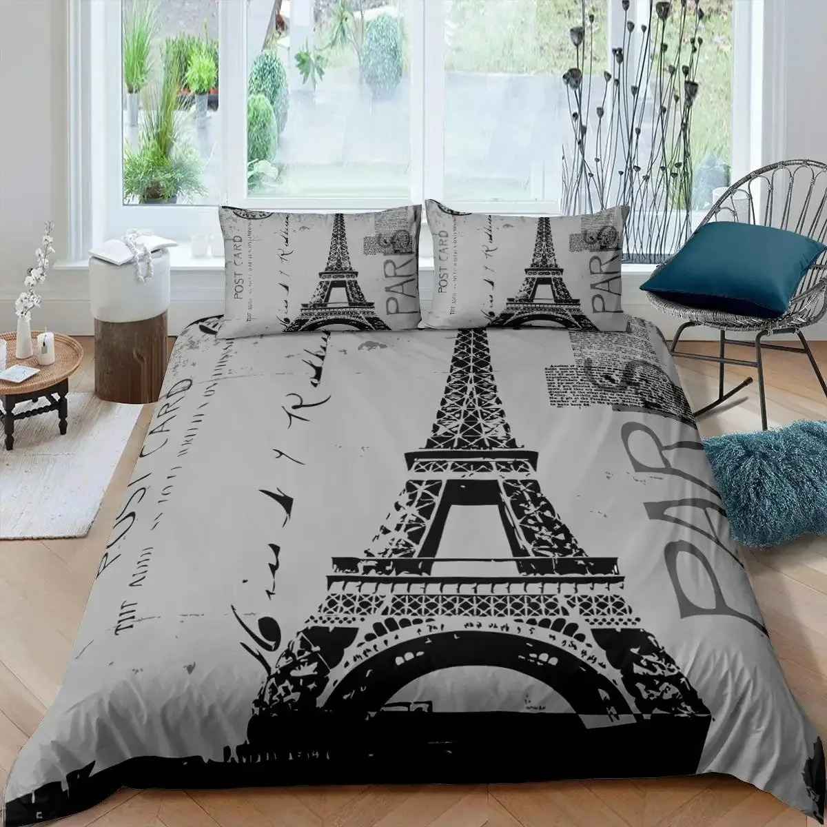 

Vintage Eiffel Tower Duvet Cover Set Modern 3D Paris Theme Bedding Sets World Famous City Landscape Comforter Cover Quilt Cover