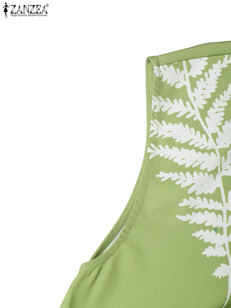 ZANZEA Korte Cap Mouw Bloemen Gedrukt Zonnejurk Dames Casual O-hals 2025, Zomergewaden Hoog-Laag Ruches Zoom Mode Midi-jurken