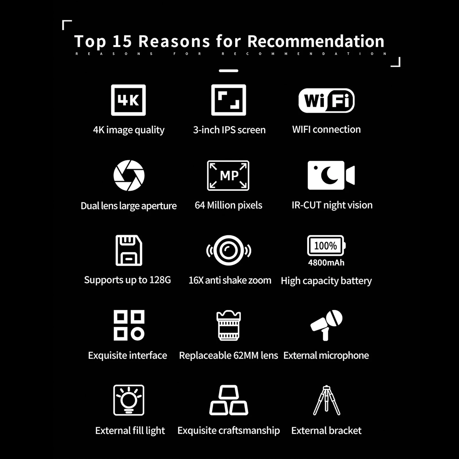 US WiFi Digital Camera 3 Inch Digital Camera 4K 64MP Color Display 16X Digital Zoom HD Digital Camera for Photography Video