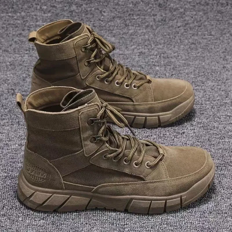 Men Combat Boots Summer Breathable Comfortable Canvas Men Ankle Boots Casual Lightweight Outdoor Jogging Platform Mesh Men Boots