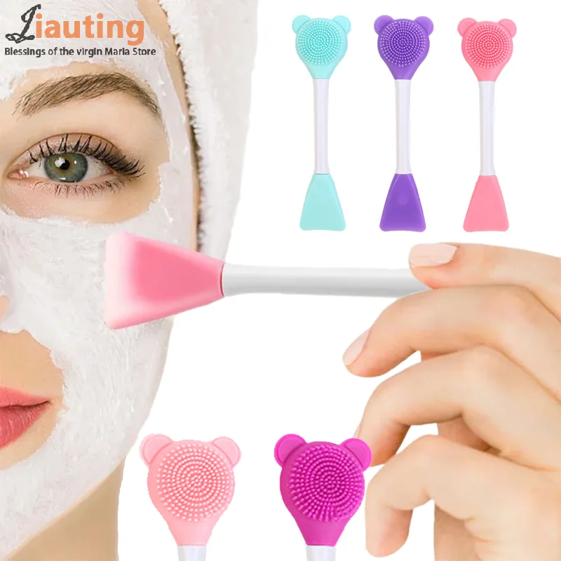 2w1 Silikonowa szczoteczka do oczyszczania twarzy i aplikacji maseczek, szpatułka do głębokiego oczyszczania, złuszczająca, do usuwania zaskórników, pielęgnacji porów i skóry twarzy