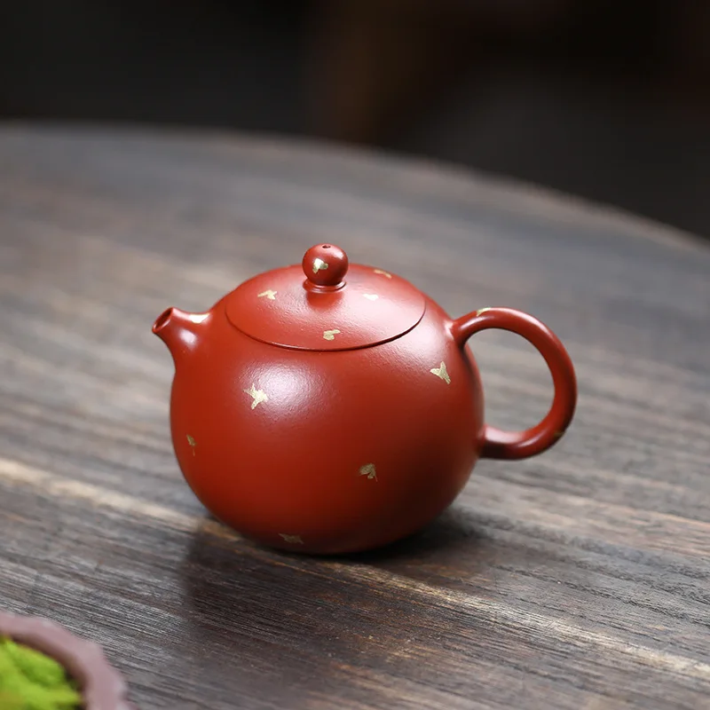 Golden Zisha Pot Authentic Yixing Raw Mine Zhu Ni Kung Fu Tea Set Gift Teapot Scattering Gold XishiPot 190ml