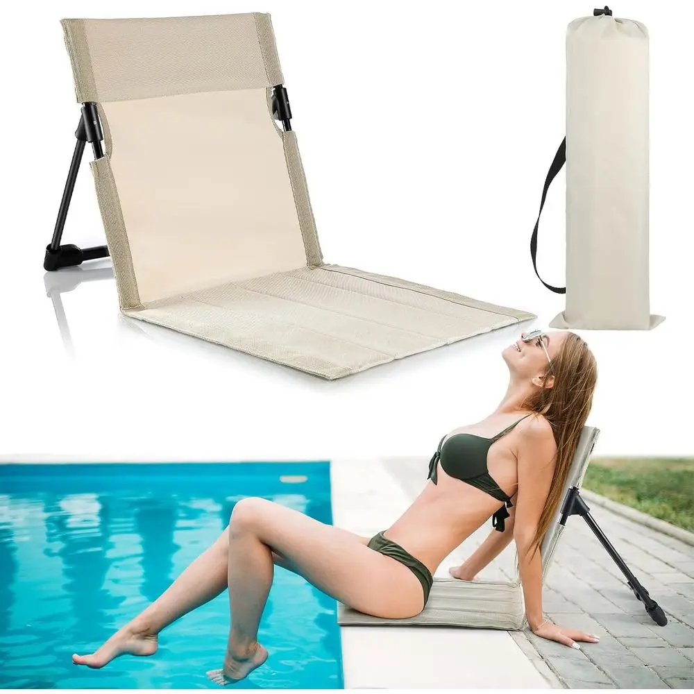 Portable Poolside Beach Chairs with Back Support for Adults - Travel, Camping, Picnic, Lawn (Light Beige)