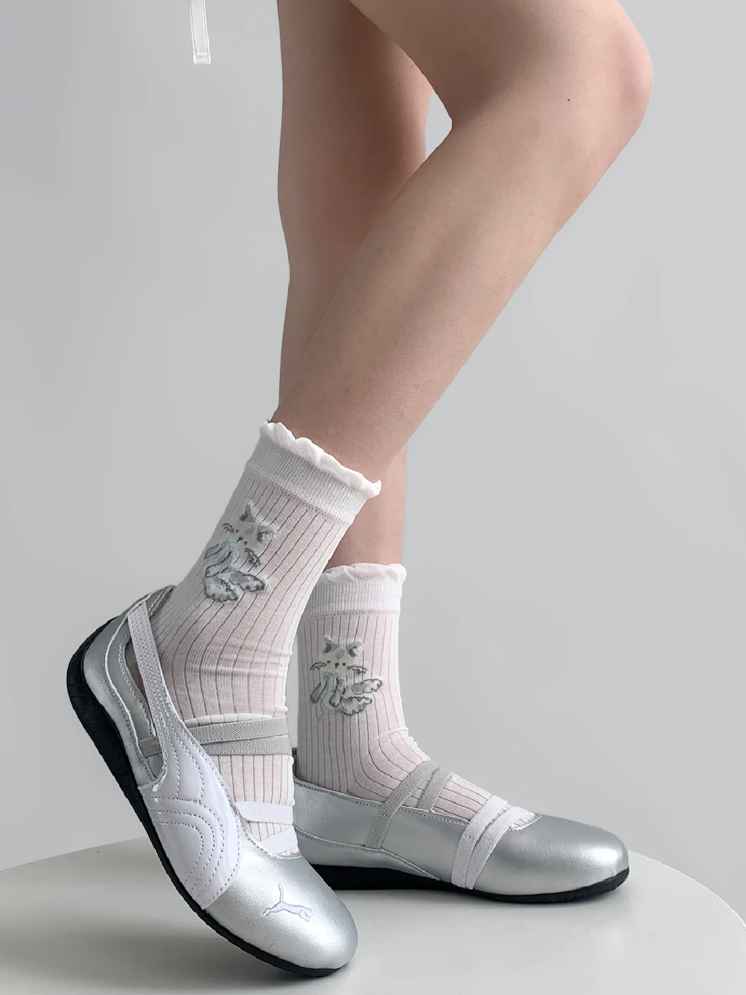 

Nighttime Practice Room Lace Sos Women's Summer Thin Ballet Sle Embroidered White Mid-Calf Sos Japanese Cartoon Little ...
