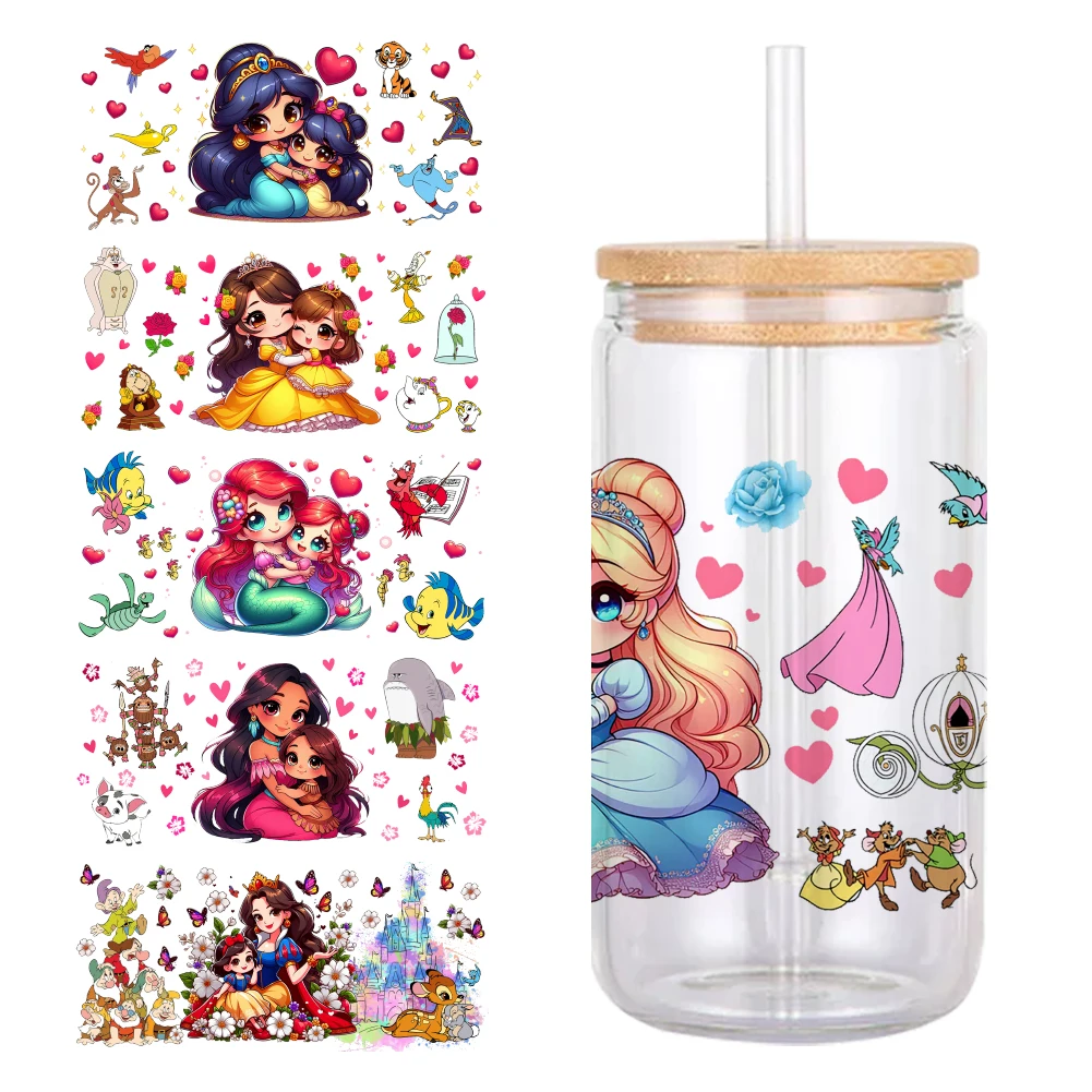 Disney Princess Character Friend Design UV DTF Printed Wrap Sticker for Cup Glass Can Waterproof 11x24cm 16oz Sticker