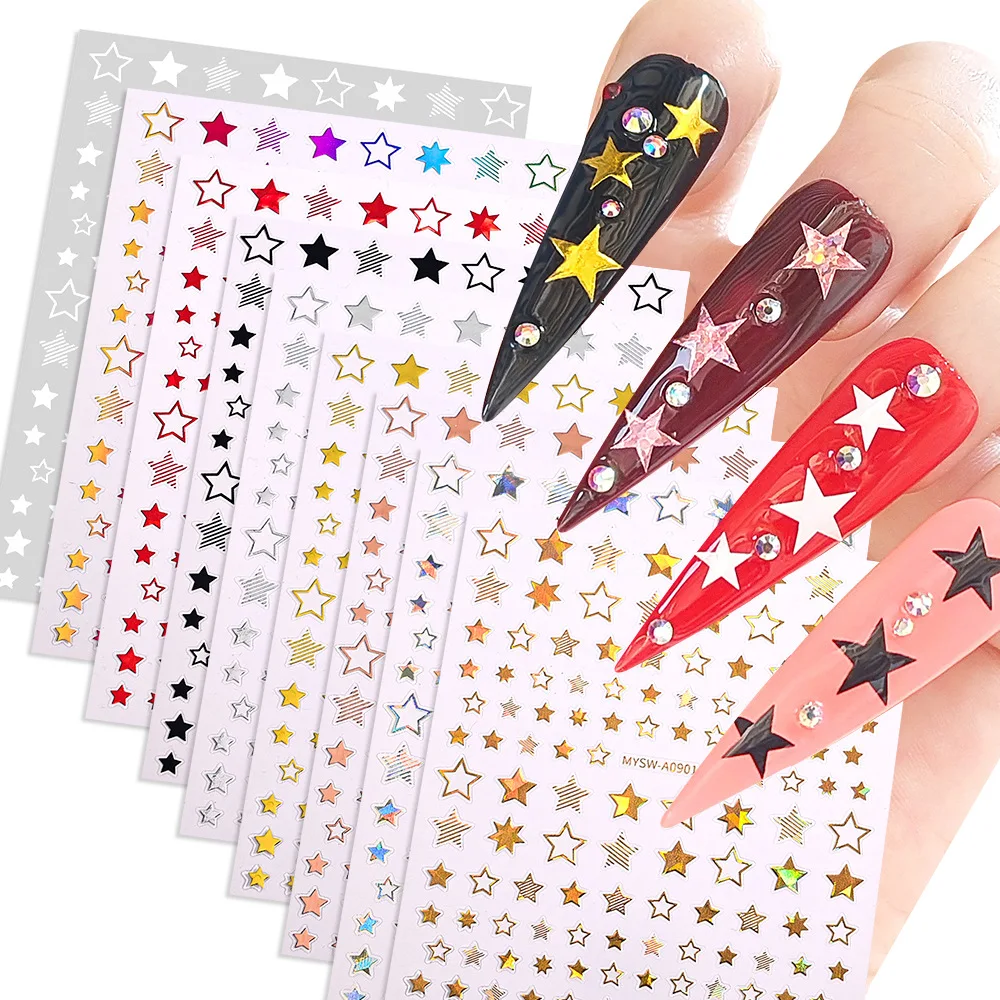 

3D Laser Nail Art Stickers Four-pointed Star Girl Simple Solid Color Shining Self Adhesive Nail Decals Manicure Decor Stickers