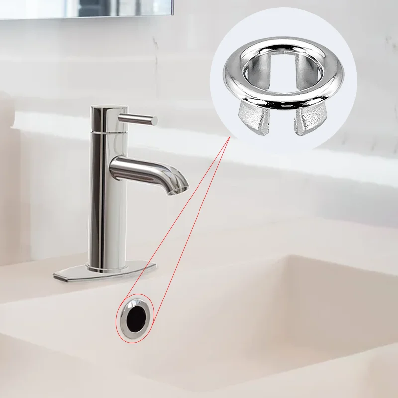 Couvercle rond de trop-plein de filtre de vidange d\'évier, trou chromé de remplacement, anneau d\'insertion, accessoires d\'évier pour la cuisine,