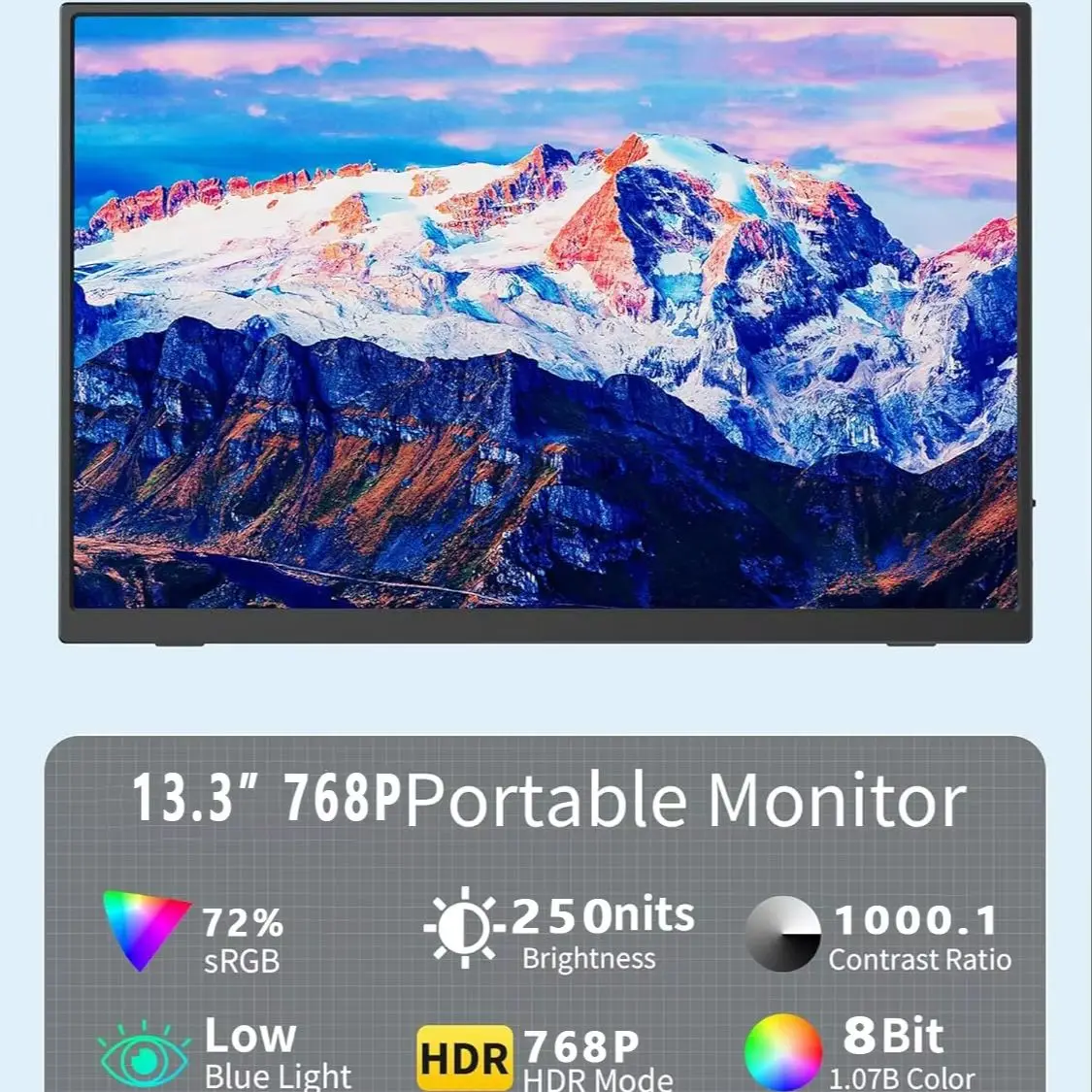 AHXJKA 13.3 Inch Portable Monitors HD 1366*768P 72%sRGB IPS With Type-C Mini HDMI For Phone Laptop TV PC PS PS4/5 XBox Switch