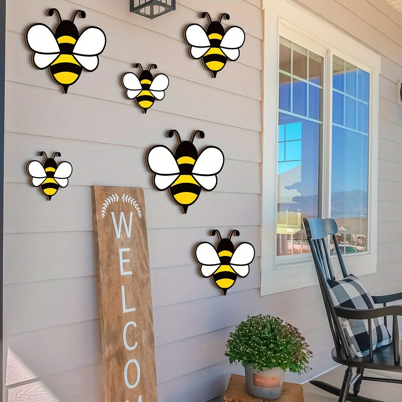 6Pcs Cute Bee Wooden Wall Stickers, Nursery Kids Room Wall Art Decor