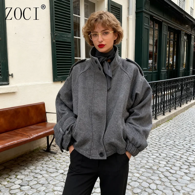 

ZOCI Women's Solid Color Overcoat Jackets Spliced Oversize Coats Female Simple Fashion Design Outerwear 2025 Autumn New Tops
