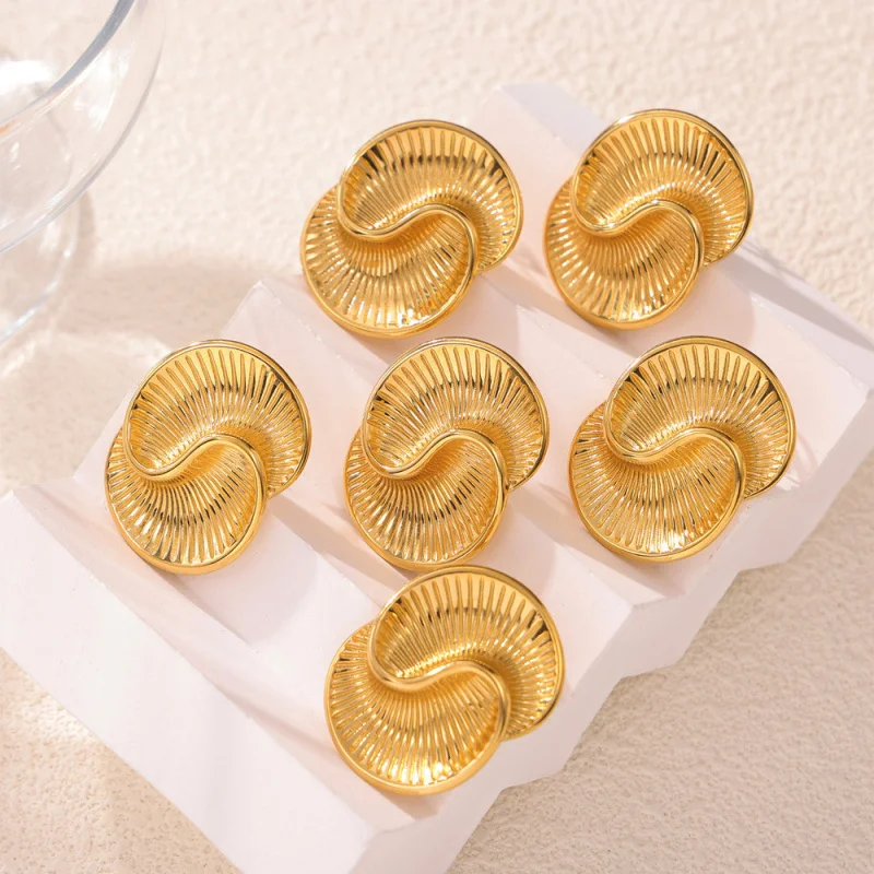 Titanium Steel Plated With 18k Gold Drop Texture Spiral Earrings Asymmetric Colorfast Earrings Women Ear Jewelry