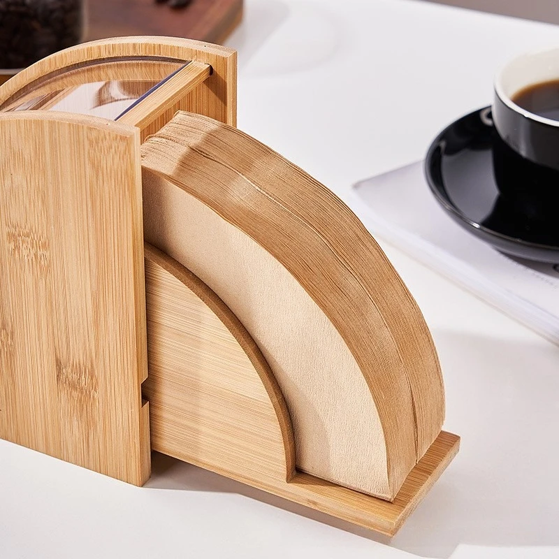 Solid Wood Filter Paper Storage Box Hand Brewed Coffee Filter Paper Storage Box Wood Dustproof Fan Wooden Bracket