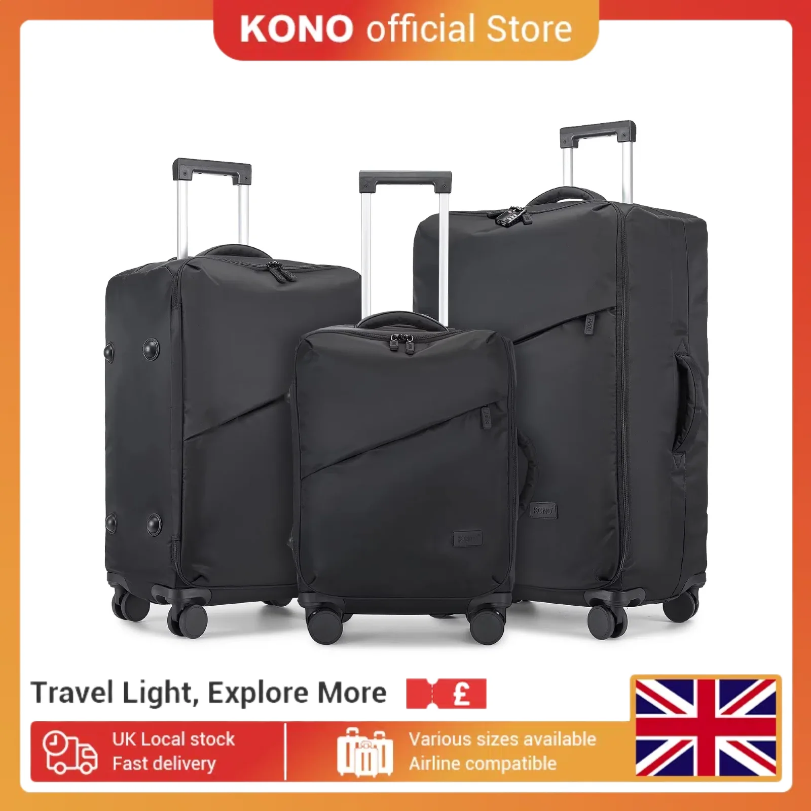Kono-maleta de viaje con 4 ruedas y candado de combinación TSA, Maleta ligera de 20, 24 y 28 pulgadas