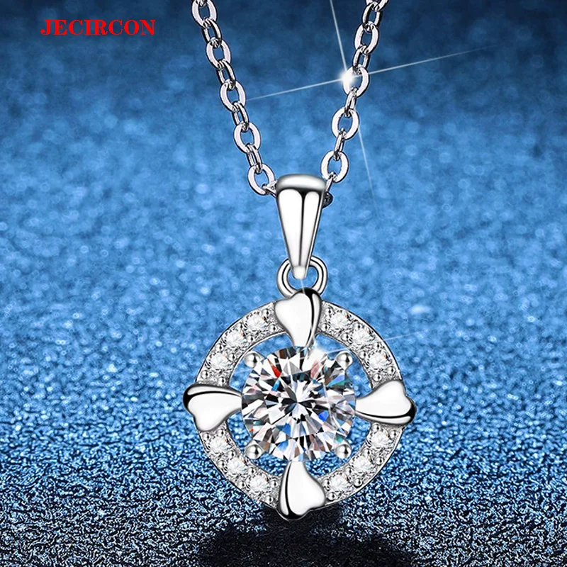 

JECIRCON Hot-selling on AliExpress! Women's S925 Sterling Silver Necklace with 1ct Moissanite, Simple Rotating Exquisite Pendant