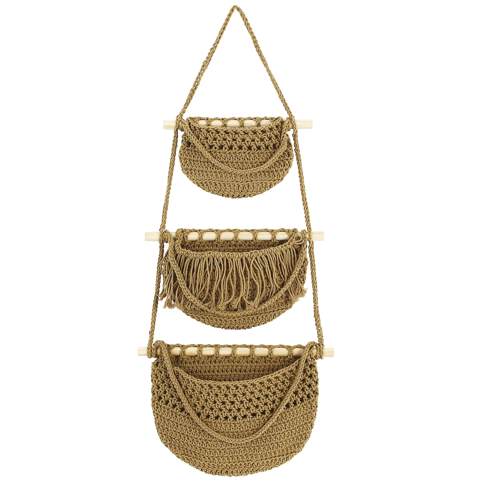 

Kitchen Storage Basket Hanging Produce for Cotton Thread Fruit Baskets Vegetable Wooden Pouch