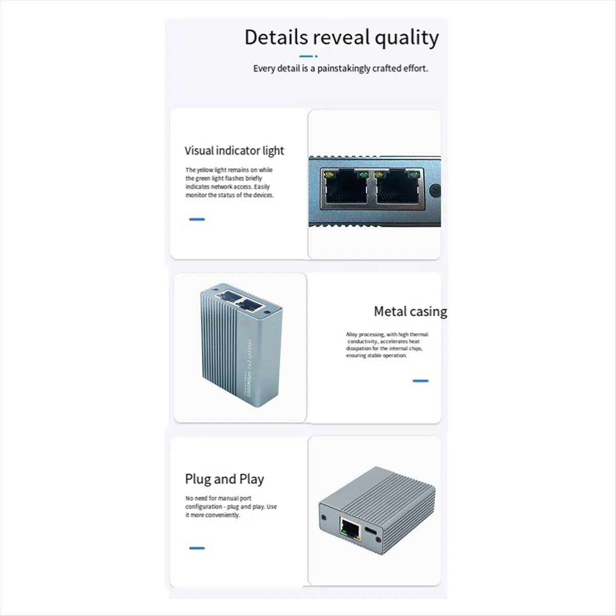 【ELEVATE LIFE】Gigabit Ethernet Splitter 1 to 2 Network Splitter 1000Mbps Ethernet Cable Splitter Network Connector for Cat8/7/6/