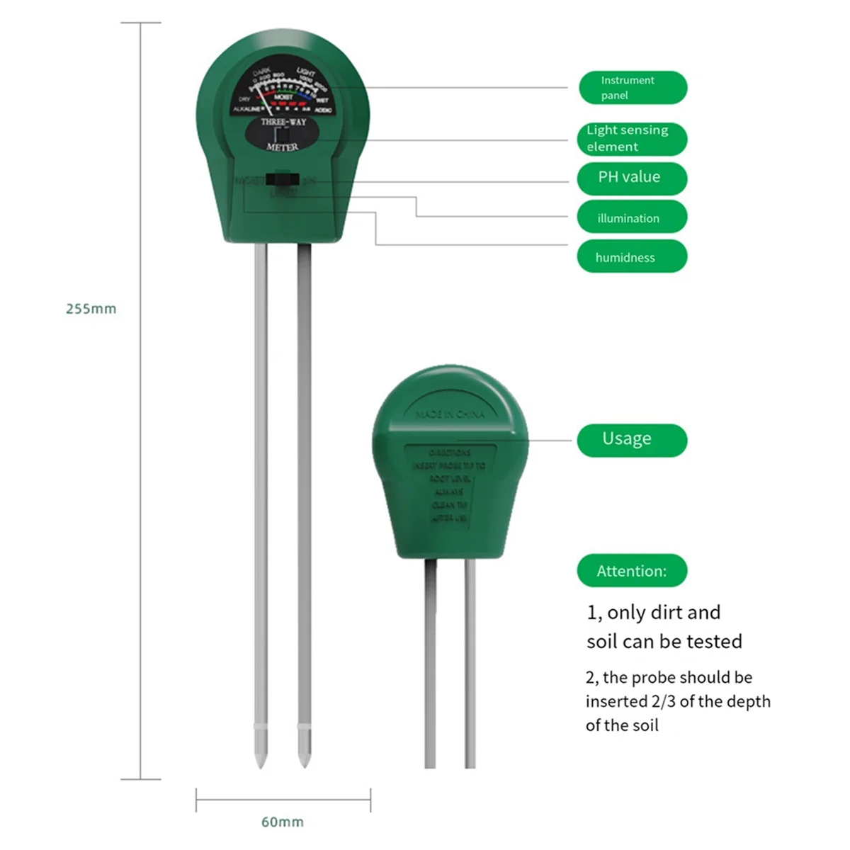 3-In-1 Plant Soil Tester Soil Moisture Meter Ph Soil Tester Light Meter