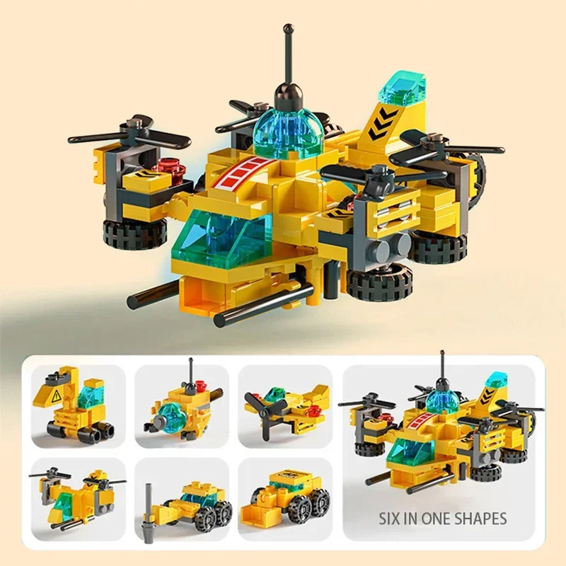 6 in 1 Kids Bricks Toys Vehicle Shapes Aviation Spaceport Model Building Blocks Construction Baby Intelligence Development Gift