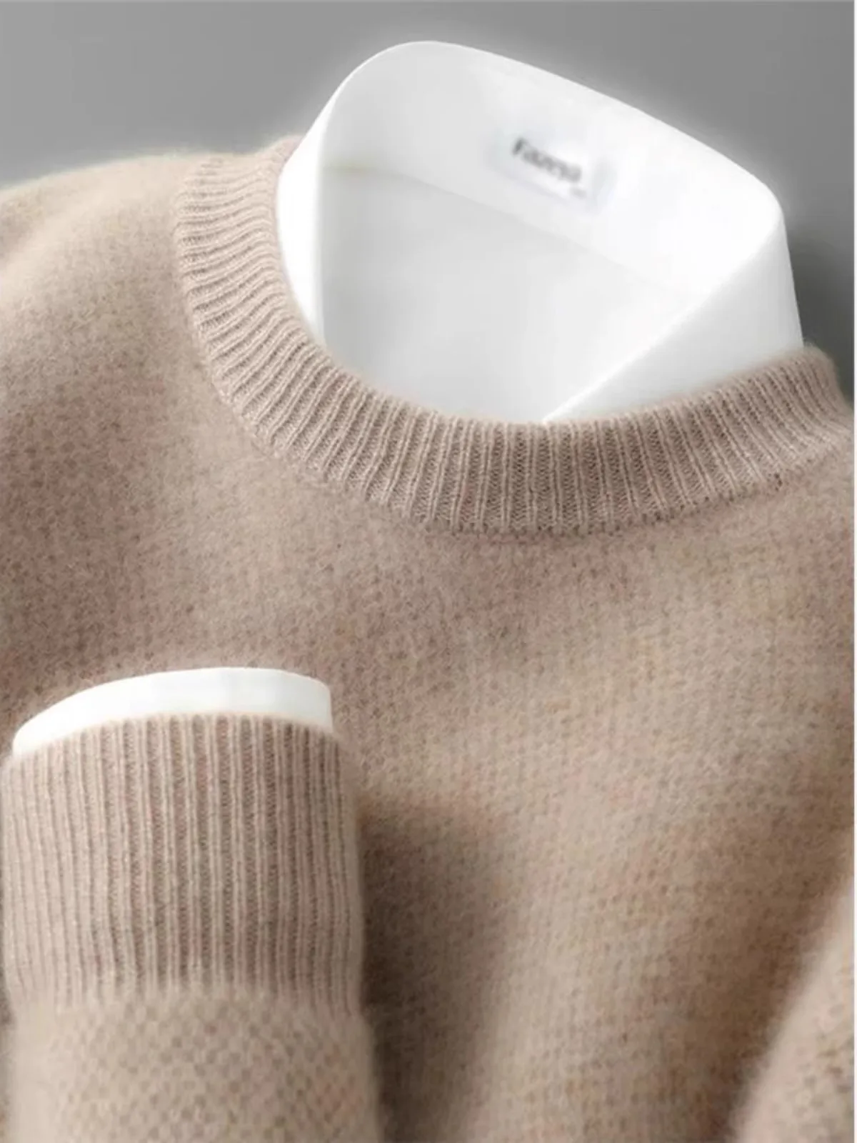 

Мужской шерстяной свитер из чистого кашемира с круглым вырезом, утепленный, однотонный, зимний, базовый слой, повседневный, деловой, модный, городской стиль