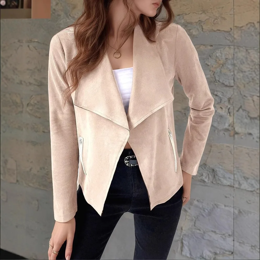 Spring Jacket Ladies French Small Fragrant Wind Suede Short Coat Women's Solid Color Casual Tops Autumn Outwear
