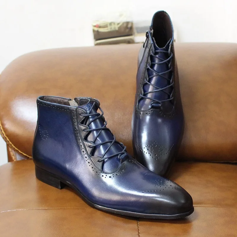 

Handmade Genuine Leather Men Boots High Quality Formal Shoes Zipper Men's Business