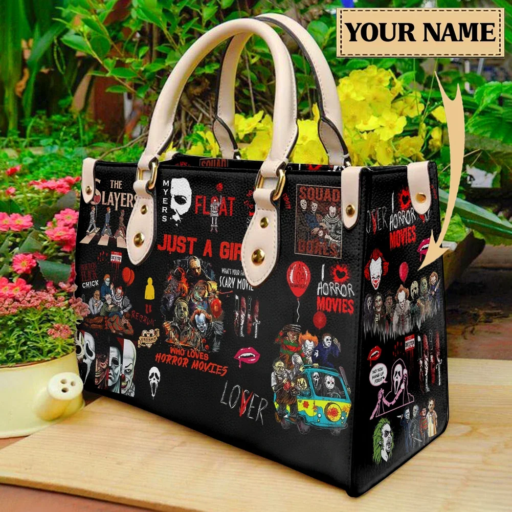 Bolsas assassinas de filmes de terror femininas, bolsa elegante de Halloween, grande capacidade, couro PU, bolsa múltipla, presente