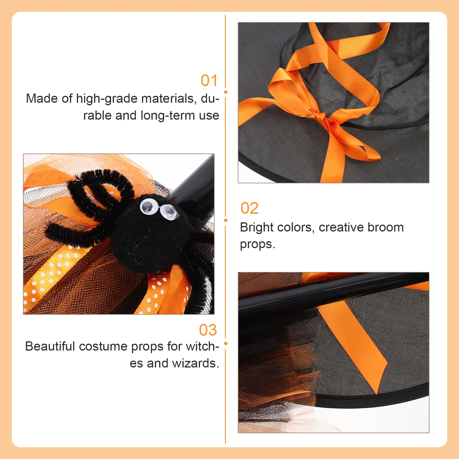 1 Satz 1 Set Halloween Hexenhut Besen Kit Frauen Mädchen Kostüm Party Zauberer Kappen Cosplay Requisiten Festival Dekorative Accessoires