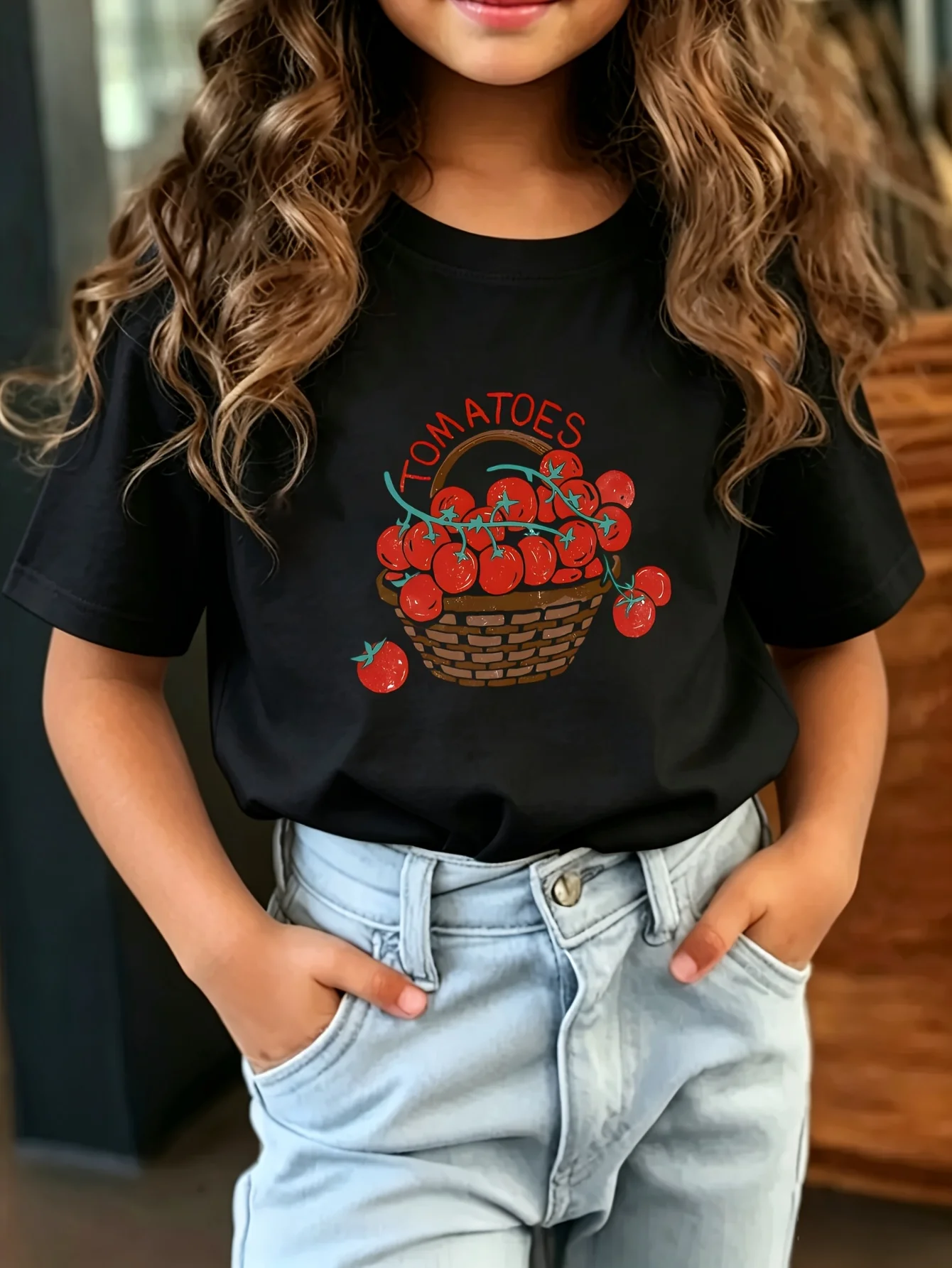 Kids Fresh Tomatoes Basket Fruit Graphic Tee Boys Girls Family Matching Short Sleeve Retro Vegetable Casual Daily T Shirt