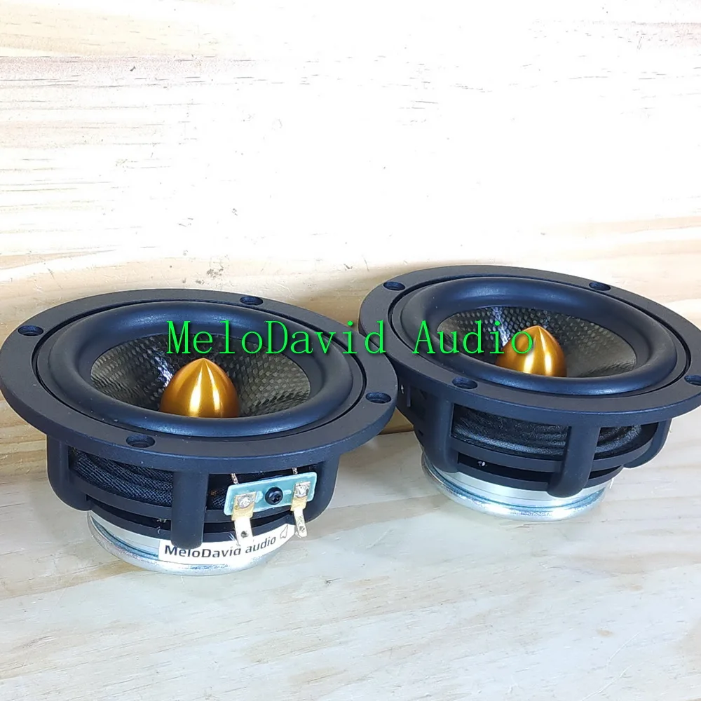 A Pair 2 Pcs  of MeloDavid 4 inch  FR4Nd   carbon fibre cone fullrange speaker woofer