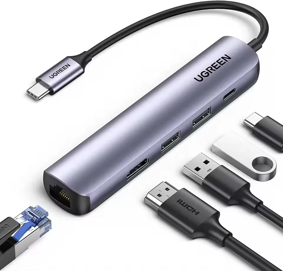 UGREEN CM418 USB C Hub 60Hz 5 in 1 Gigabit Ethernet Adapter with 4K HD-MI PD 100W Fast Charging Type C Multiport Adapter