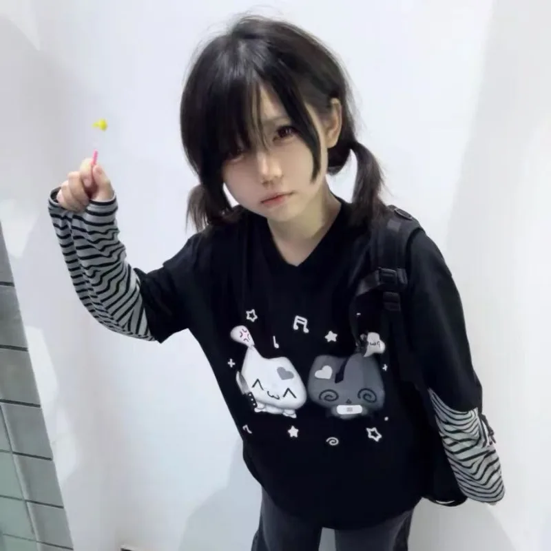 

Retro Popular Cartoon Subculture Tie Dye Print 2025 Loose Comfortable Versatile Short Sleeved Casual Exquisite Simple T-shirt