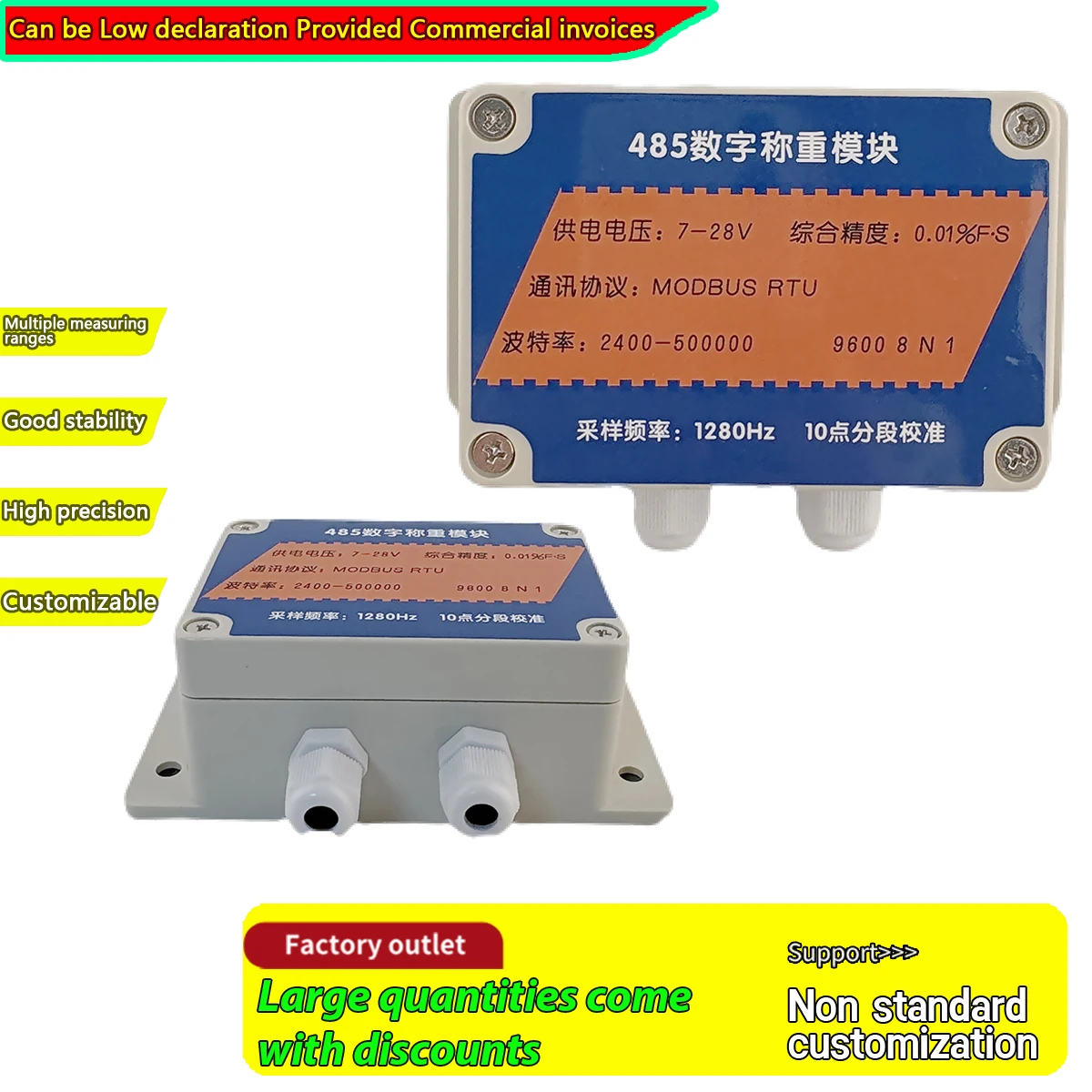 Modulo di Pesatura Digitale RS485, Trasmettitore Celle di Carico Modbus RTU, Eccitazione 5V, Campionamento 1280Hz, Alta Precisione 1/500.000