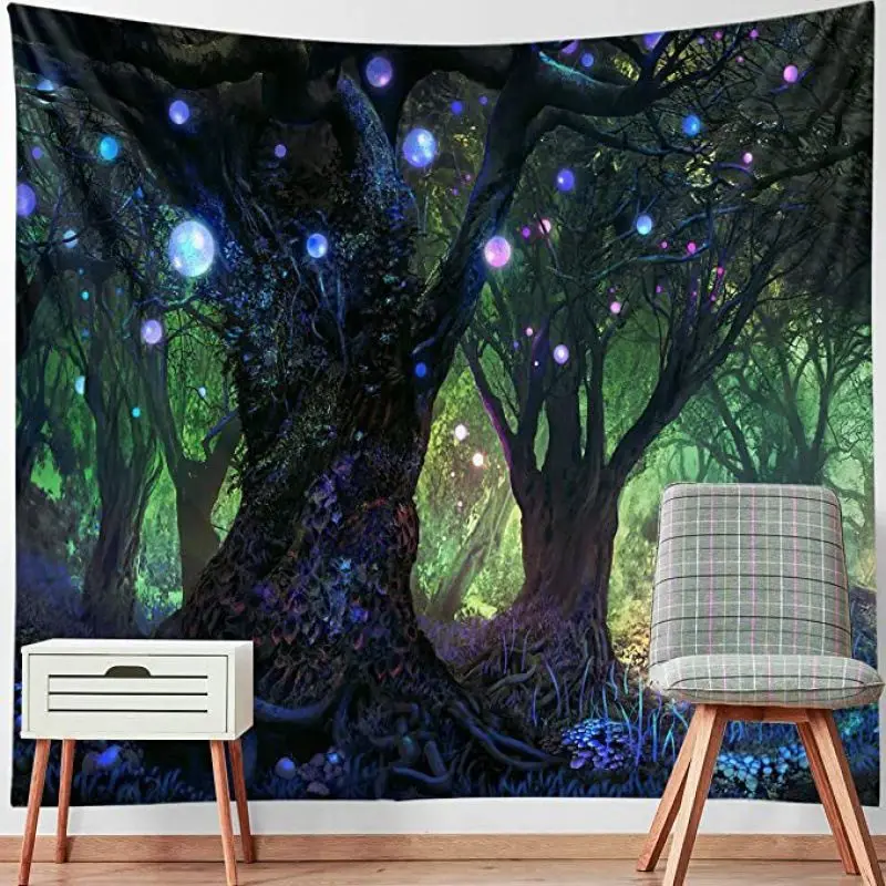 VIKAMA Fantasy Magic Ancient Tree Forest Tapestry, Fantasy Elf Forest Wall Hanging for Bedroom Living Room Decor