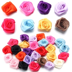 50Pcs/Lot 2.5cm Colorful Silk Ribbon Handmade Rose Flowers For Wedding DIY Sewing Crafts Gift Bouquets Party Christmas Decor