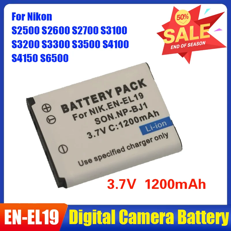 

Аккумулятор для камеры EN-EL19 емкостью 1200 мАч с зарядным устройством для Nikon S2500 S2600 S2700 S3100 S3200 S3300 S3500 S4100 S4150 S6500